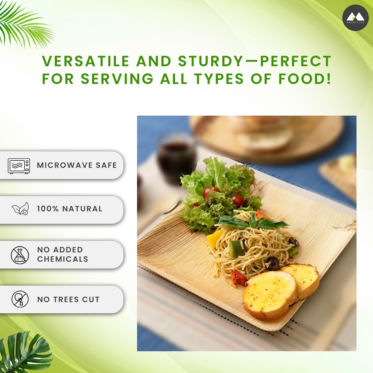 Palmkraft | 6 Inch Square Plates 50 Pcs | Disposable Plates | Like Bamboo Plates For Appetizer & Desserts | Eco Friendly, Compostable & Biodegradable plates for Catering, Weddings, Parties