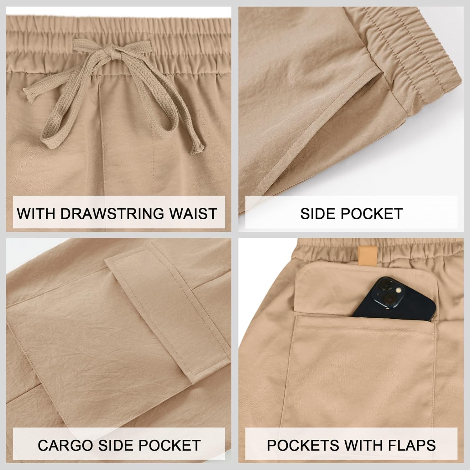 Men's Beach Cargo Shorts Waist with Drawstring Light Weight Multi-Pocket for Summer Outdoor Wear Athletic Short Pant - Image 5