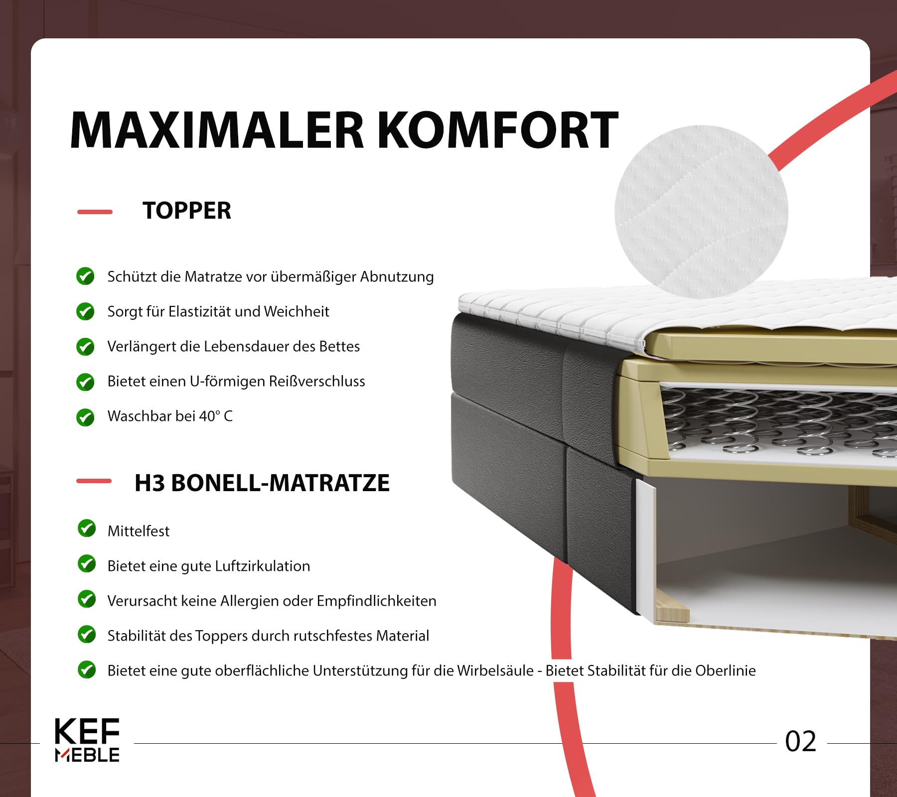 KEF Paris Boxspringbett 160x200 cm - Bett mit Matratze und Topper - Doppelbett mit Bettkasten - Polsterbett mit Kopfstütze - Bonell-Matratze H3 - Weiß Kunstleder