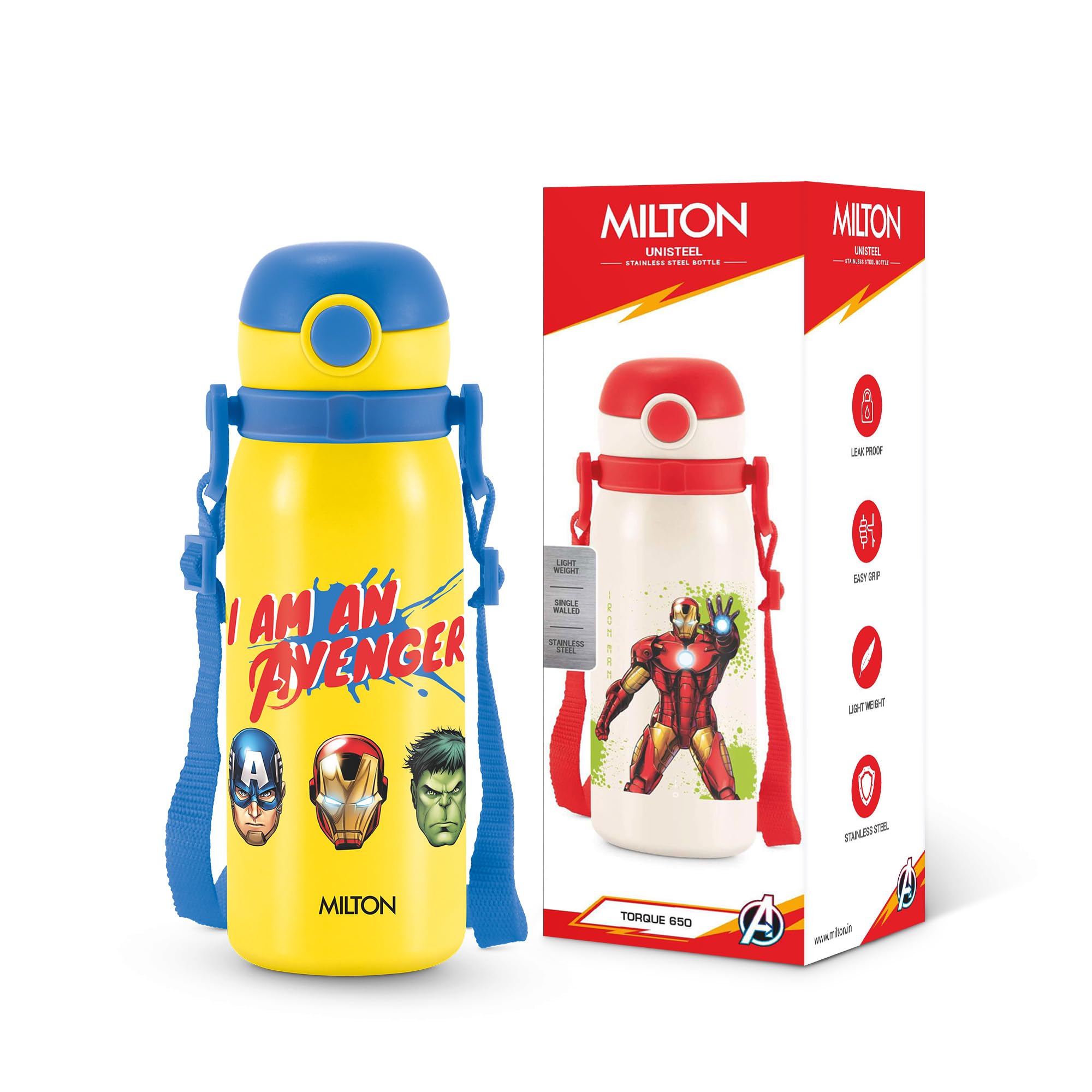 MILTON Marvel Torque 650 ISI Certified Stainless Steel Water Bottle, Leak Proof, Rust Proof, Single walled,1 Yr Warranty, Ideal Sipper Water Bottle for School Kids Bottle, 625 ml, Yellow