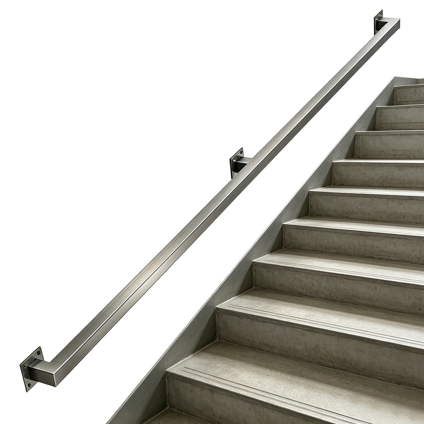 Hamankim One Color Stair Handrails For Indoor Outdoor, 1Ft-20Ft Silver Stainless Steel Banister Square Tube Wall Support Grab Bar, Rust-Resistant Guardrail For Garden Lofts Kindergarten(8Ft/2.4M)