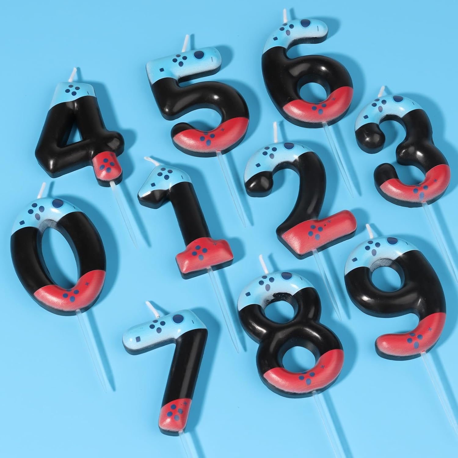 Red Blue Number 3 Birthday Candles,Level Video Game Controller Birthday 0-9 Number Birthday Candles,Cake Topper Decorations,Gamepad Cake Supplies for Boys Girls Party Decor Supplies image 3
