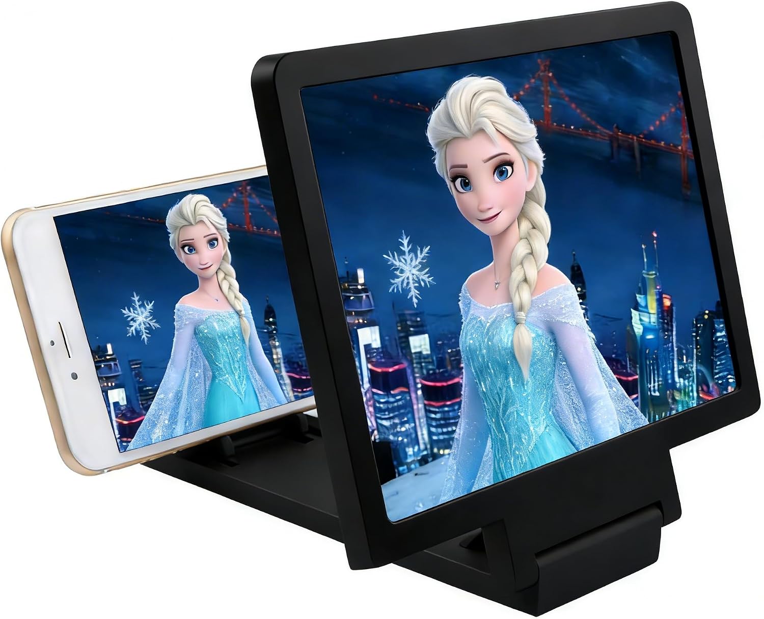 10'' Screen Magnifier Amplifier 3D HD Smart Mobile Phone Movies Amplifier with Leather Foldable Holder Stand for Any Smartphone (White)