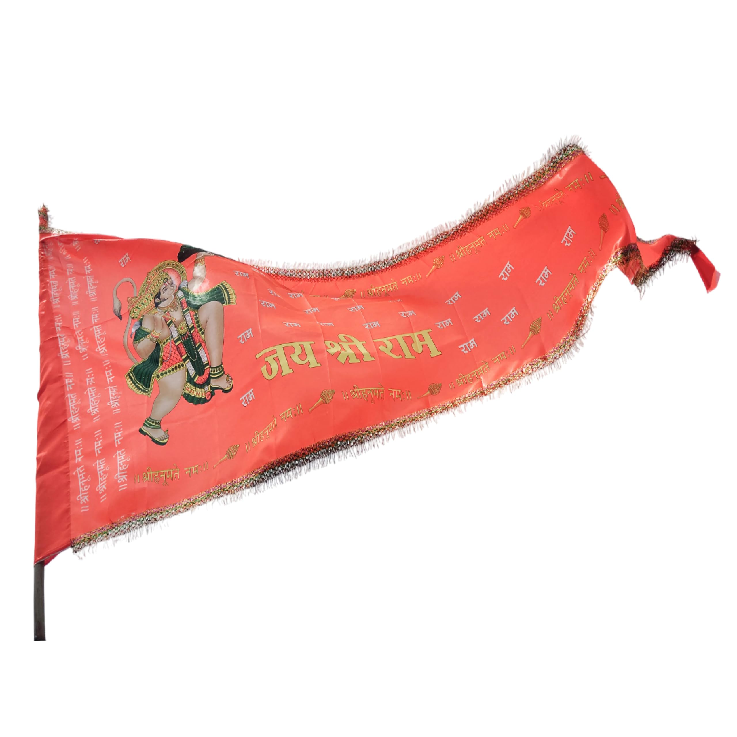 Elysian Bajrangbali Mandir Dhwaj | 4.5x10 Feet Hanuman Ji Printed Flag for Temple Use | Quality Jhanda | Hanuman ji ka jhanda Silk Material - 3Pc-image-37