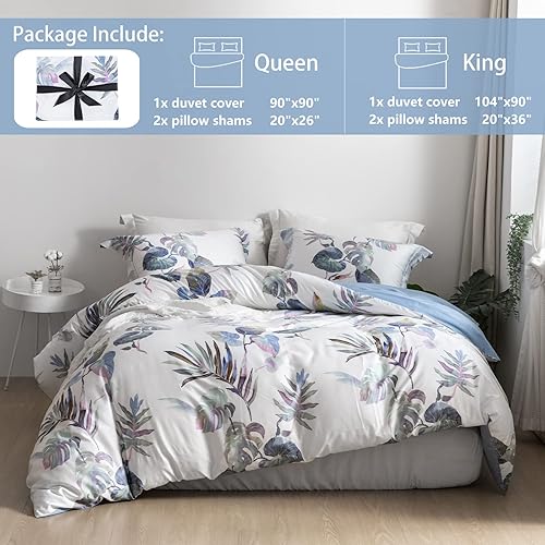 Miniatura 10 de MILDLY Juego de funda de edredón 100% algodón de fibra larga, funda de edredón estampada con patrón de 3 piezas, ultra suave y transpirable