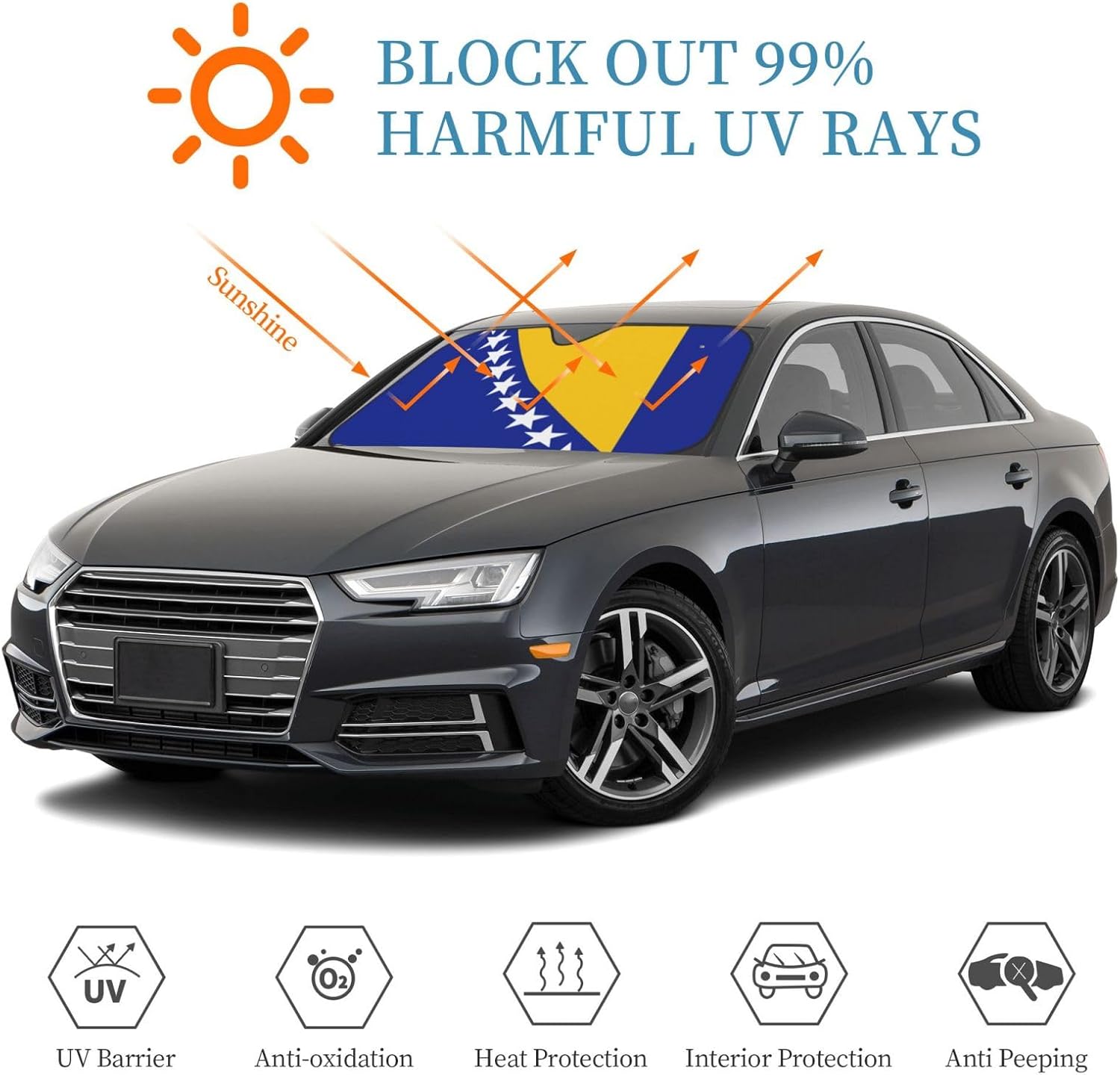 Bosnia and Herzegovina Flag Foldable Car Windshield Sunshade Blocks Heat and Sun Glare Uv Rays