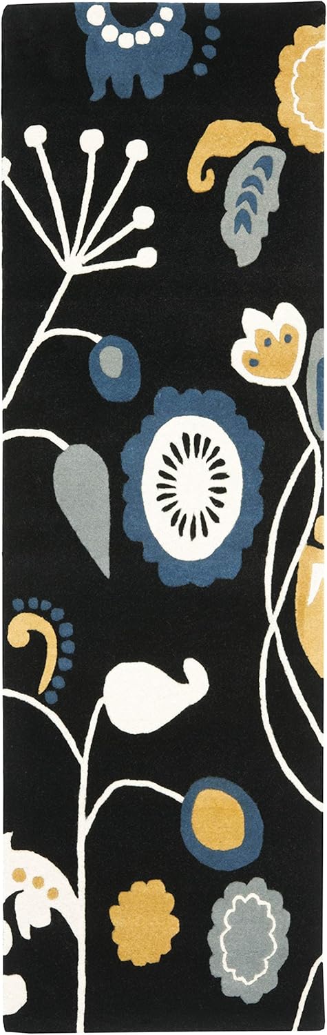 SAFAVIEH Soho Collection Runner Rug - 2'6" x 8', Black & Multi, Handmade Wool & Viscose, Ideal for High Traffic Areas in Living Room, Bedroom (SOH772C)