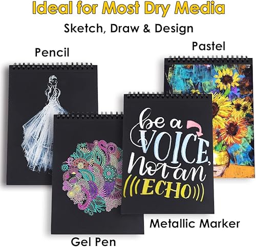 Miniatura 3 de Dyvicl Bloc de papel negro de 5.5 x 8.5 pulgadas, cuaderno de bocetos, 35 hojas (90 lb150 gsm), papel de dibujo negro en espiral para lápiz, pastel,