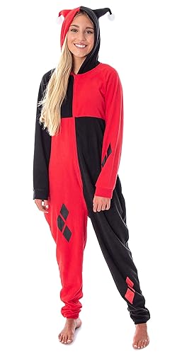 DC Comics Women's Classic Harley Quinn Jester Adult One-Piece Hooded