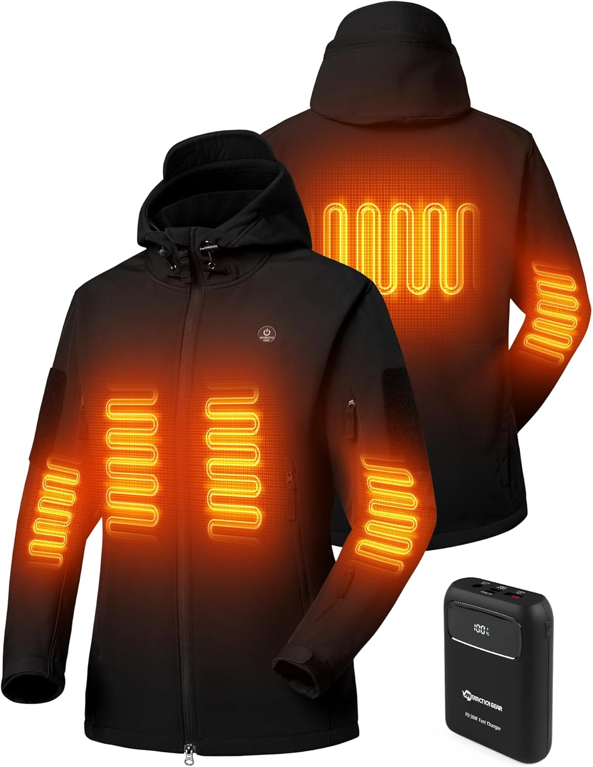 ANTARCTICA GEAR Heated Jacket for Women, Soft Shell Winter Coat with 12V 15000mAh Battery Pack, Hooded Heated Jacket