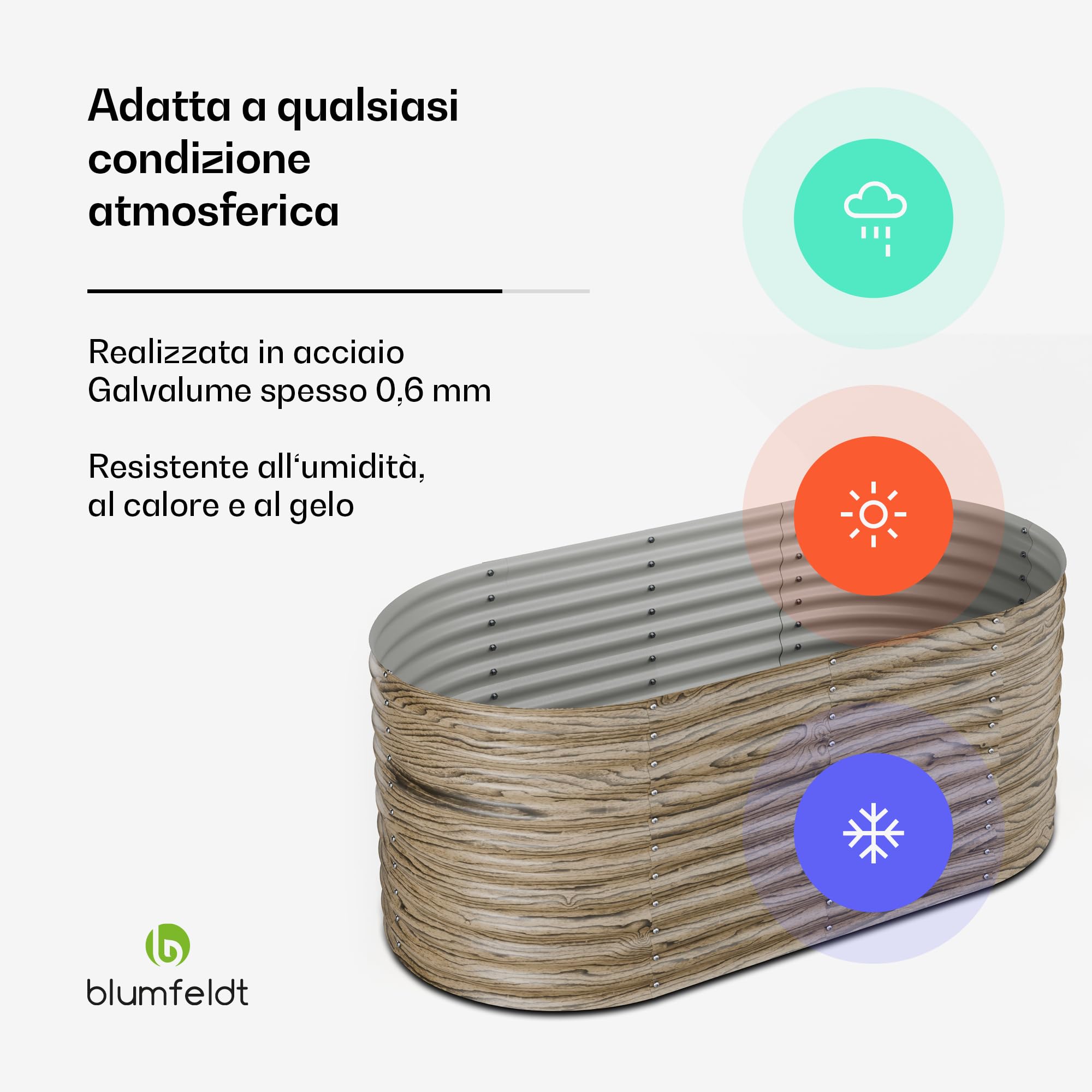 blumfeldt High Grow - Aiuola Rialzata da 1.169L, Fioriera Ovale in Acciaio Zincato Resistente alle Intemperie, Design Ergonomico & Facile Montaggio, Look Effetto Legno per Esterno