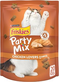 Purina Friskies Party Mix Chicken Lovers Crunch Cat Treats, 20 oz Pouch - Real Chicken #1 Ingredient, Teeth-Cleaning Crunch