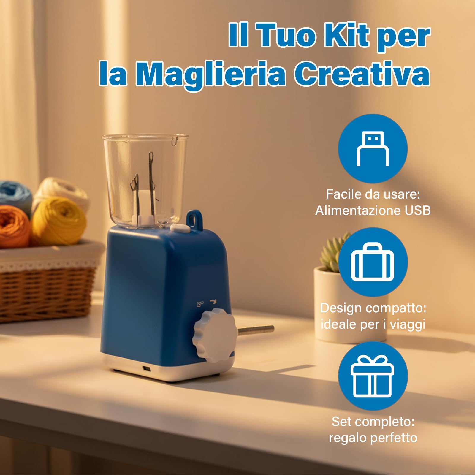 rockible Set Macchina per Maglieria Elettrica, Uncinetto, Telaio Automatico per Maglieria, Tricotin Elettrico in PP, Strumento per Tessitura, Regalo per Feste, Progetti Artigianali, Blu