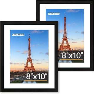 FIXSMITH 8x10 Black Picture Frames Set of 2 - HD Plexiglass, Fits 5x7 w/Mat or 8x10, Wall/Tabletop Display Collage