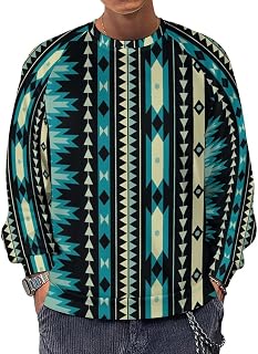 Colorful Decorative Ethnic Pattern Men's Crewneck Sweatshirt Long Sleeve Casual Pullover Sweater T-shirt Lightweight Tops