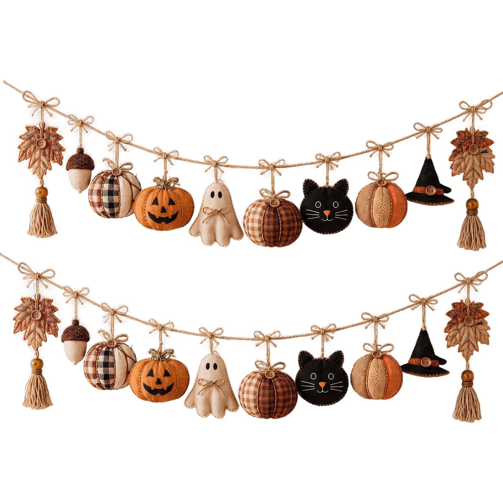 Guirnalda de tela para Halloween, acogedora calabaza y gato fantasma