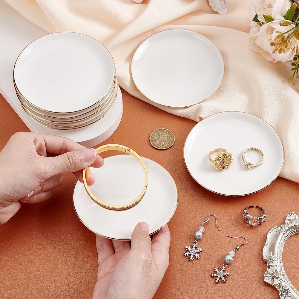 AHANDMAKER 10Pcs Ceramic Jewelry Tray 4 in Decorative Trinket Tray Holder Jewelry Dish Cute Ring Organizer for Earrings Necklaces, Bracelets Bridal Shower Wedding Birthdays Gifts Women, Round