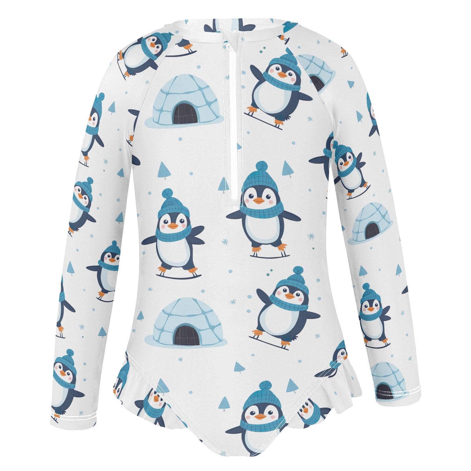 CHIFIGNO Cute Penguins Blue Hats Rashguard One Piece Swimsuits Girls Quick Dry Girls' Swimwear Sport Bathing Suit UPF 50+, Size 11-12