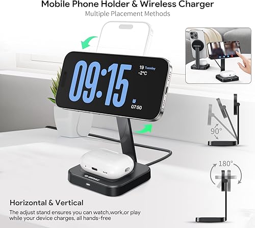 Miniatura 4 de Esoulk Estación de carga inalámbrica plegable 2 en 1 para iPhone, Apple Watch, AirPods, compatible con iPhone 12-16 Series (2 en 1