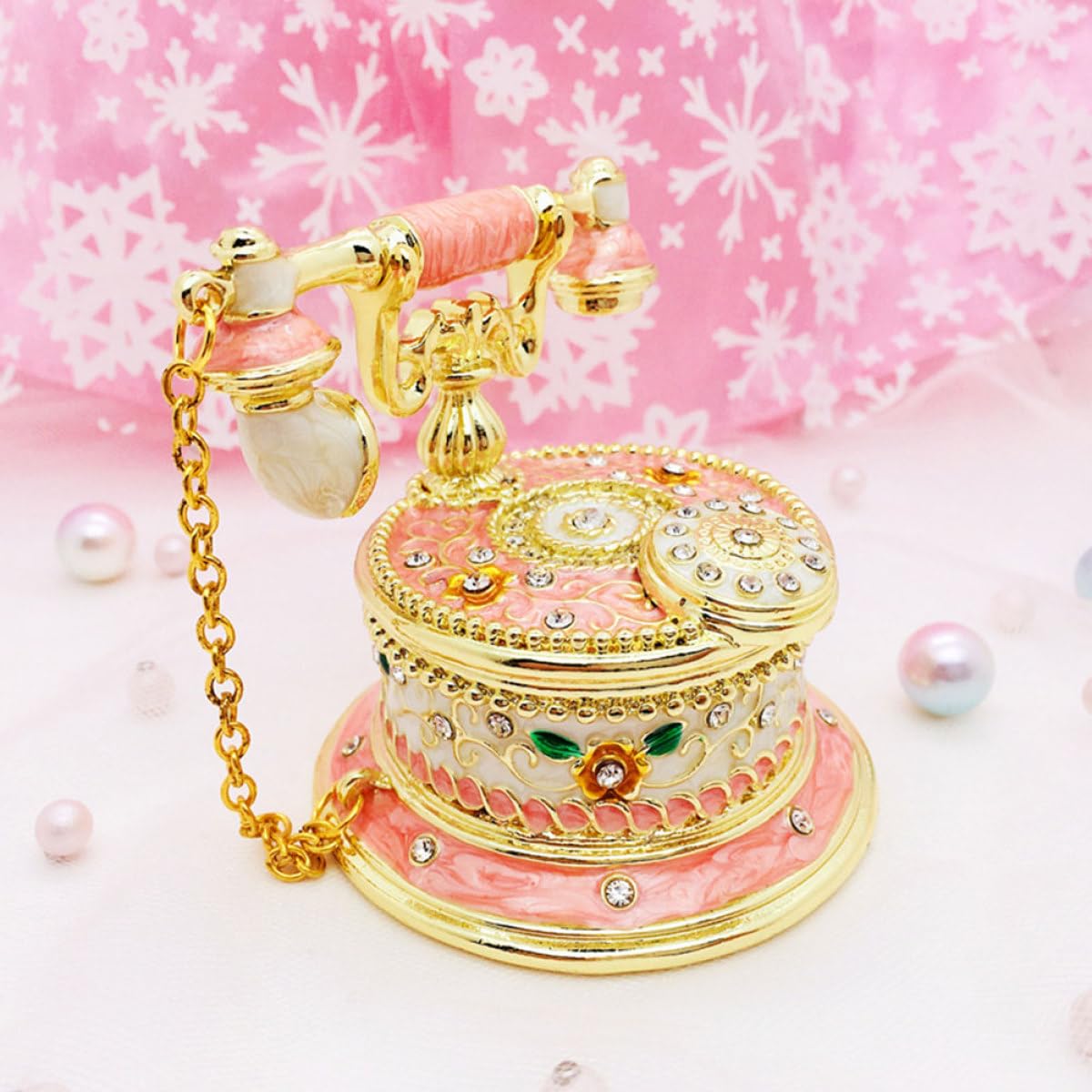 Gatuida Joyero Antiguo de Teléfono Rosa con Brillo, Pequeño y Elegante
