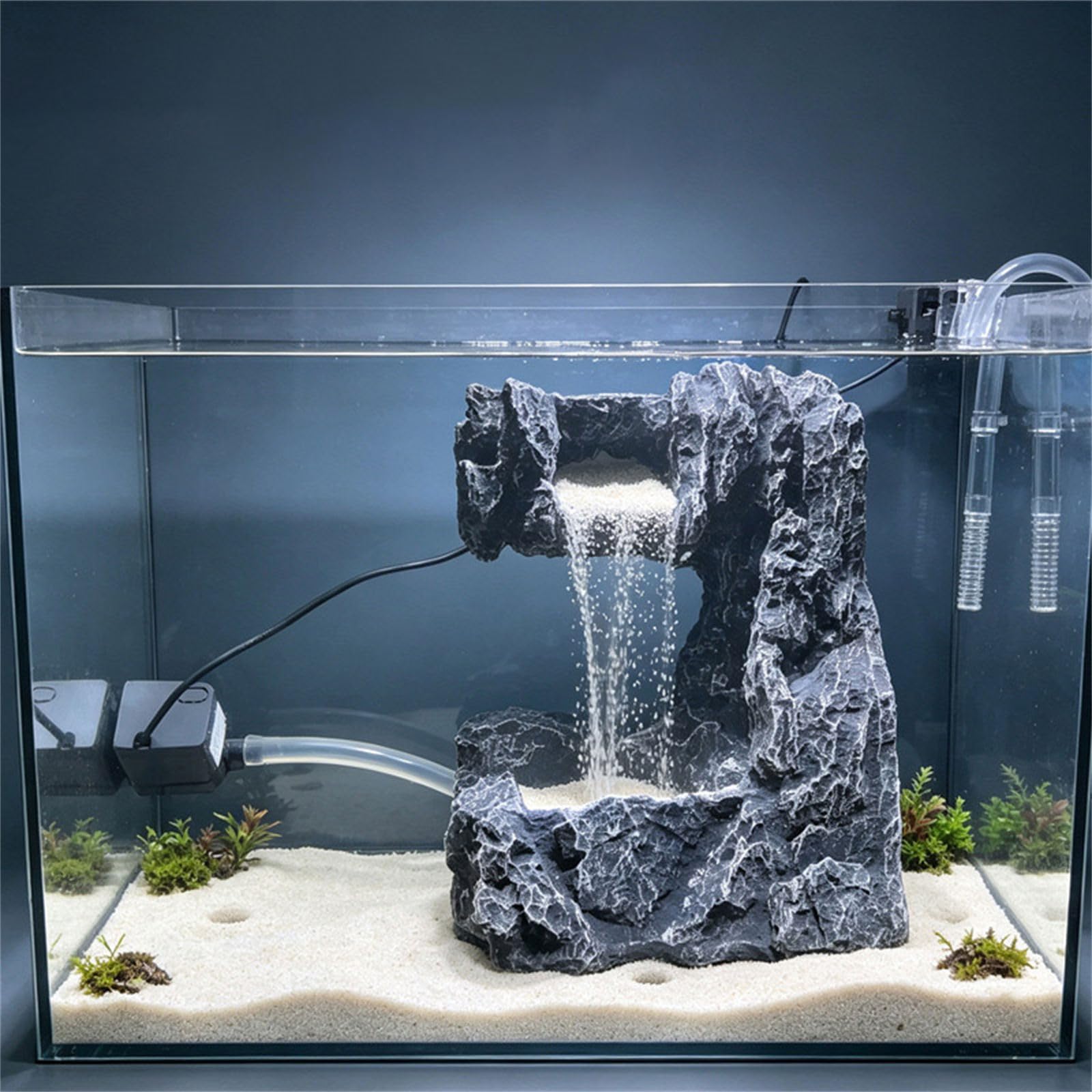 Adorno de Acuario de Roca escalonada con Canal y Lavabo, Efecto de Cascada de Que Fluye, decoración de Resina Resistente para paisajismo acuático, Paisaje subacuático, Cueva de