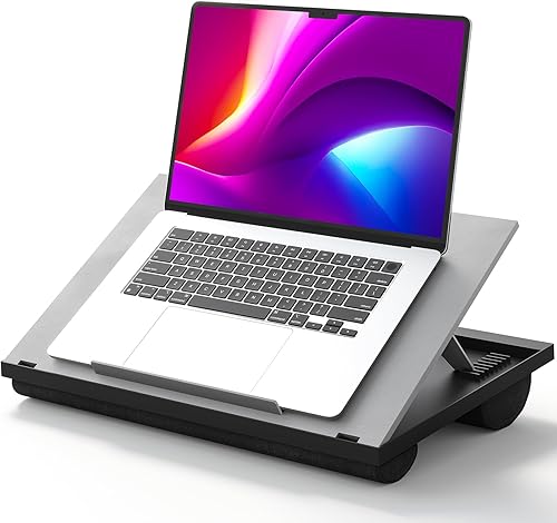 Vista 8 de Huanuo - Escritorio ajustable con 8 ángulos ajustables y cojines dobles para computadora portátil, mesa de trabajo, tabla de escribir y escritorio