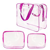 Vista 37 de Kit de 3 piezas de artículos de aseo de viaje de PVC transparente para mujeres y hombres, organizador de embalaje de vinilo impermeable, bolsas