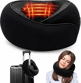 Travesseiro de Viagem, 360° Ajustável, Ergonômico, Suporte Duplo para Cabeça e Pescoço, Espuma de Memória, Portátil e Versátil (Preto)