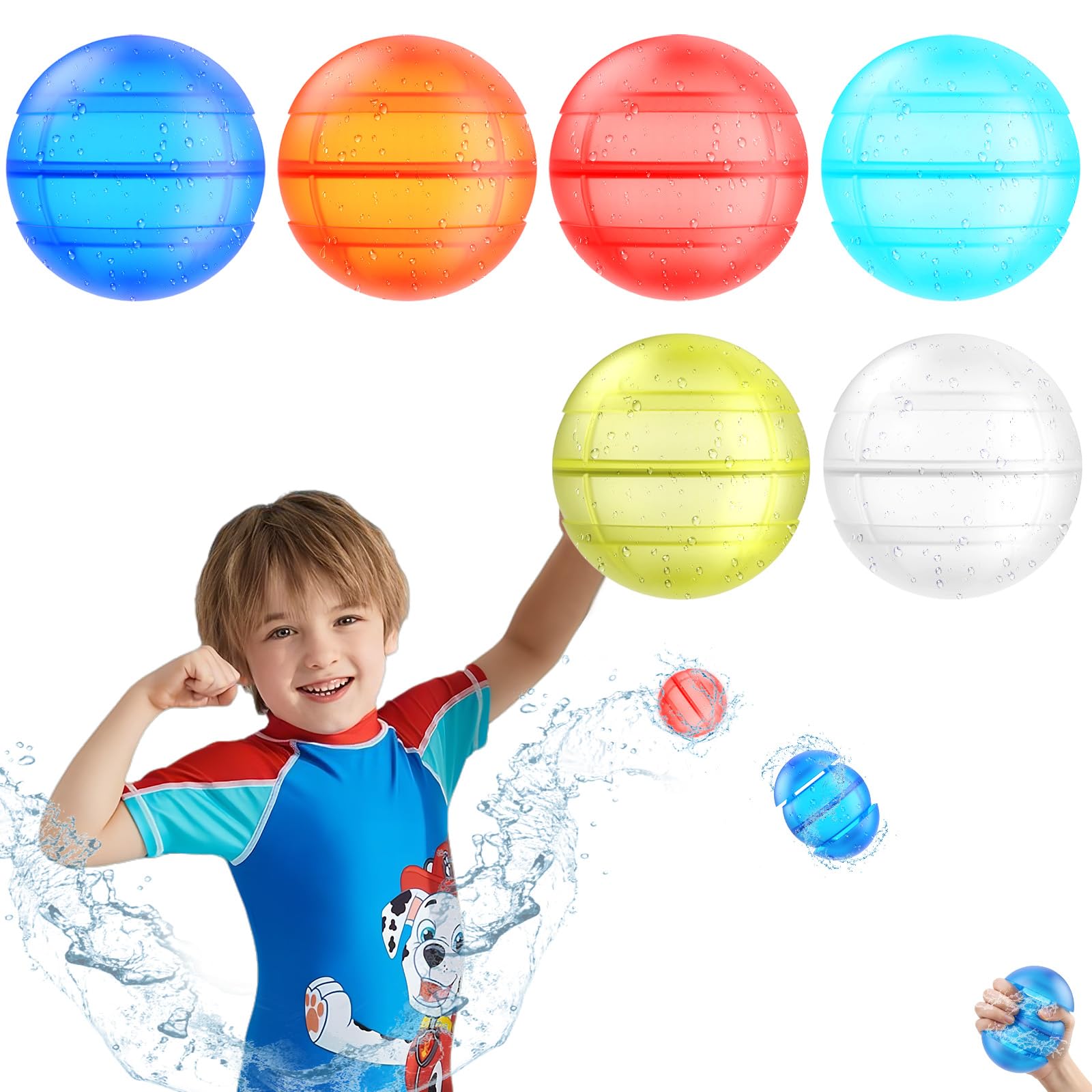 6 Stück Wiederverwendbare Wasserballons, Eine Sekunde Schnellfüller Wasserbomben Bomben Set, Einfach zu Lagern Pool Spielzeug Wasserball für Sommer, Schwimmbad, Strand, Garten, im Freien