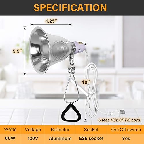 Vista 27 de Simple Deluxe Lámpara de abrazadera de 150 W con reflector de aluminio de 8.5 pulgadas (no incluye bombilla), cable de 6 pies, 1 paquete, color negro