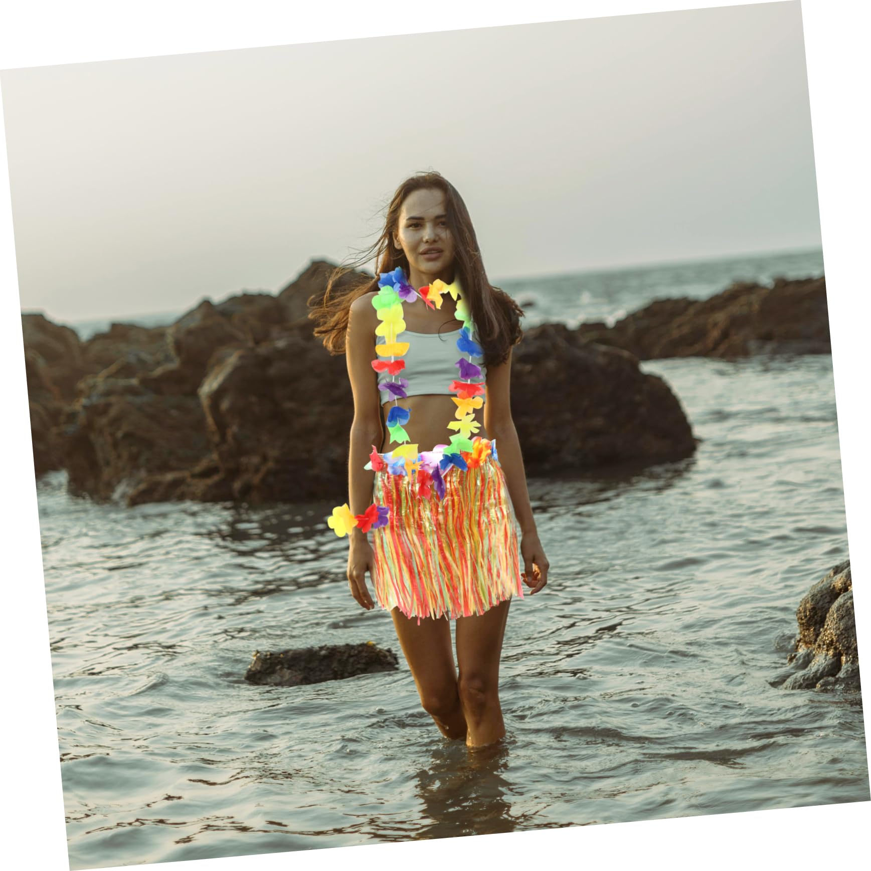 PRETYZOOM Tropical Luau Party Skirt Set Artificial Flower Garland for Hawaiian Theme Events