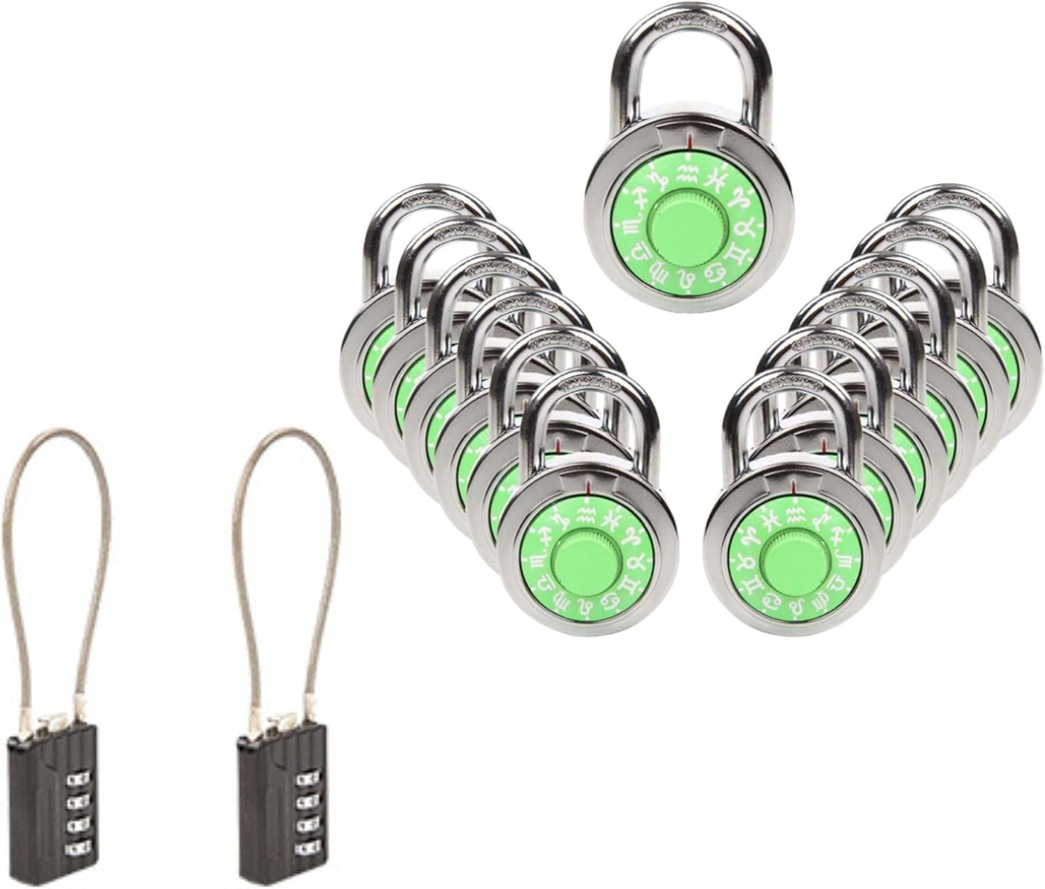 SEPOX 12PCS Set Zodiac Series Dial Combination Lock & 2PCS Long Cable Combination