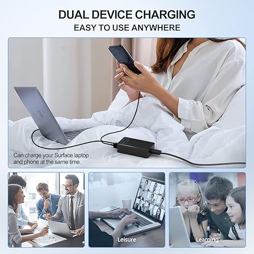 Miniatura 7 de Cargador de portátil Surface Pro de 65 W para Microsoft Surface Pro 9, 8, 7+, 7, 6, 5, 4, 3, X, Surface Laptop 5 Studio i5 Go 3 2, Surface Go 4 3 2
