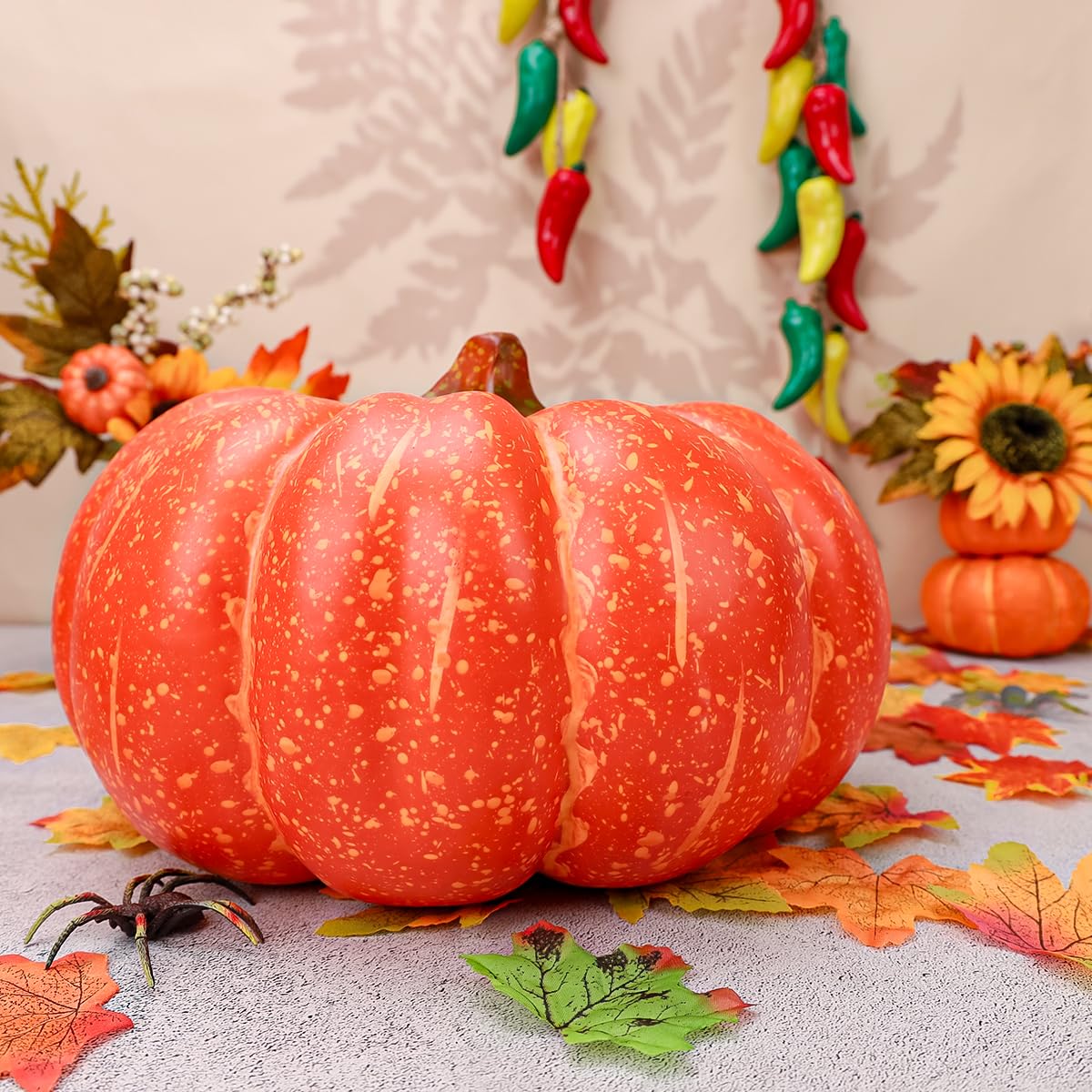 Gresorth 13'' Grande Artificiales Ornamento Calabaza Falso Cushaw Otoño Cosecha Fiesta Navidad Halloween Decoracion