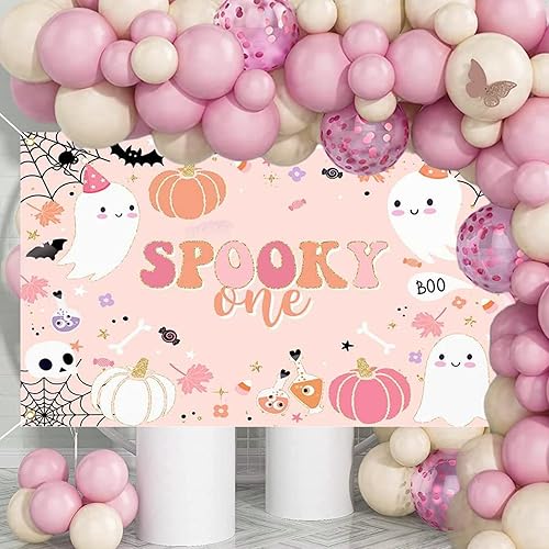 Miniatura 2 de Mocsicka Telón de fondo espeluznante para decoración de fiesta de primer cumpleaños de Halloween Boo calabaza, primer cumpleaños, fotografía, cabina