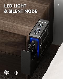 HOLEWOR Gun Safe, Slider Biometric Pistol Safe Fingerprint Bedside Gun Lock Box, 3 Ways Quick Access Mounted Handgun Case for Nightstand, Bed, Desk, Wall, Dresser