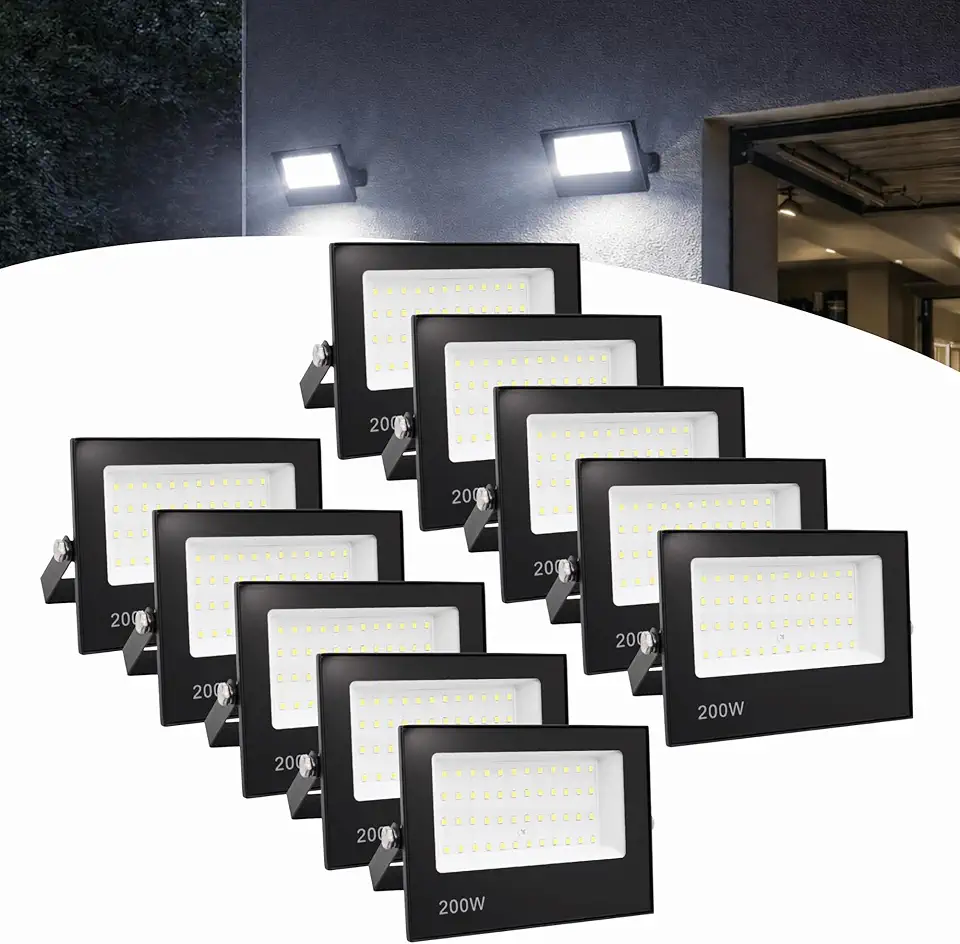 Kit 10 Refletor Led 200w Holofote Bivolt Prova Dágua Frio
