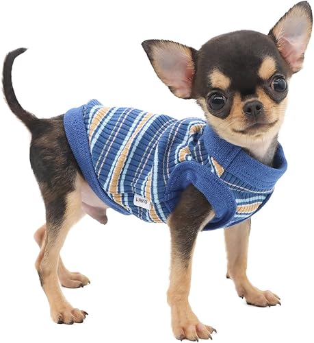 LOPHIPETS Chaleco 100% algodón acanalado para perros pequeños, taza de té, chihuahua, Yorkie, cachorro, camiseta sin mangas, azulXS