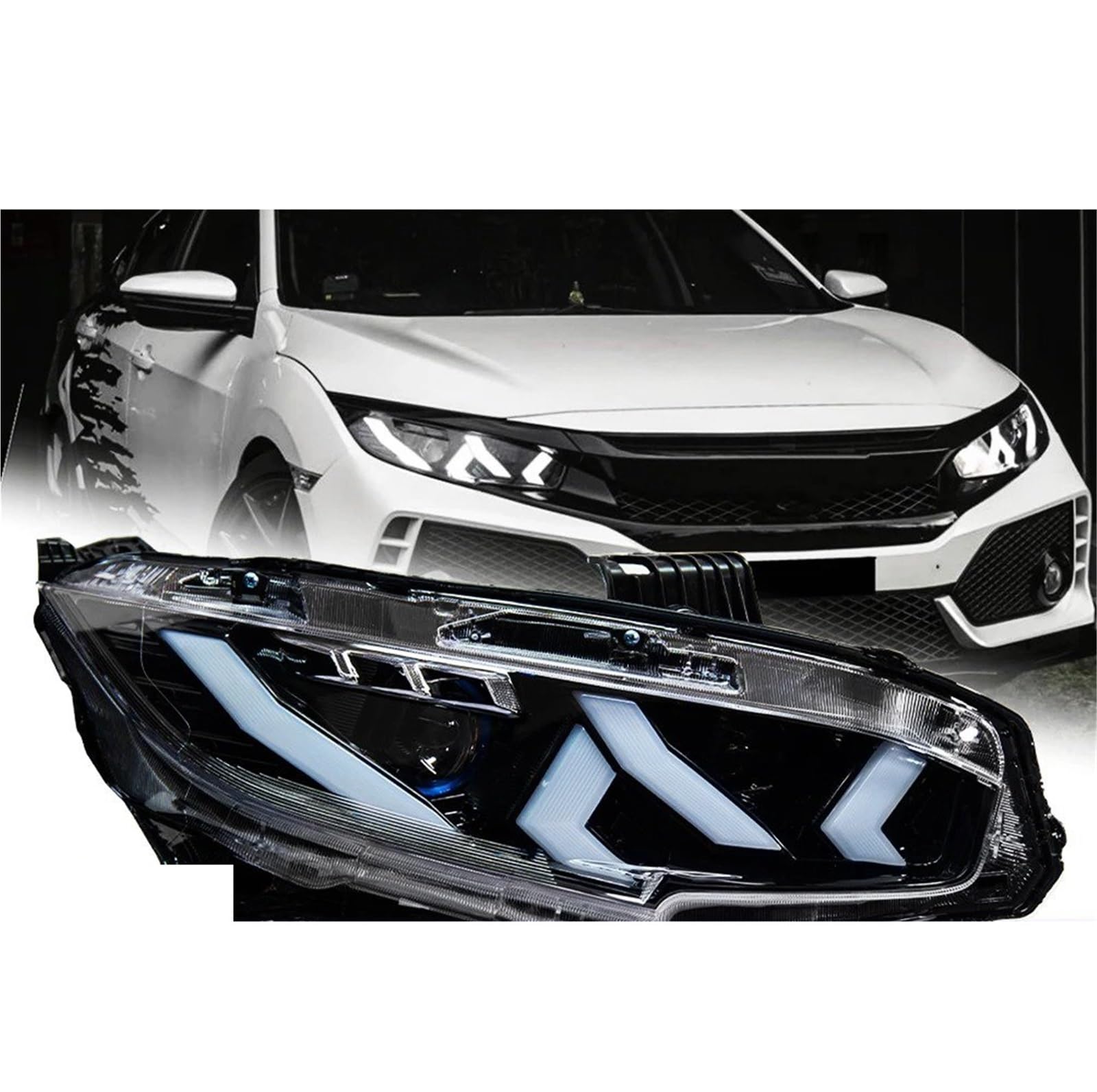Gruppo Faro per Auto per Civic X G10 2016-2021 Faro Anteriore Faro Anteriore DRL Indicatore di direzione Good Beam Angel Eye Lente proiettore()
