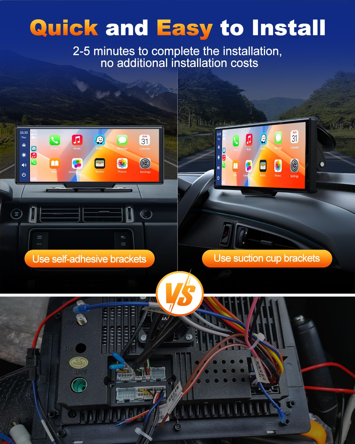 Volam 9,26-calowy wyświetlacz samochodowy Carplay i Android Auto, ekran dotykowy, GPS, Siri, Google Assistant, Bluetooth 5.0, Aux, FM