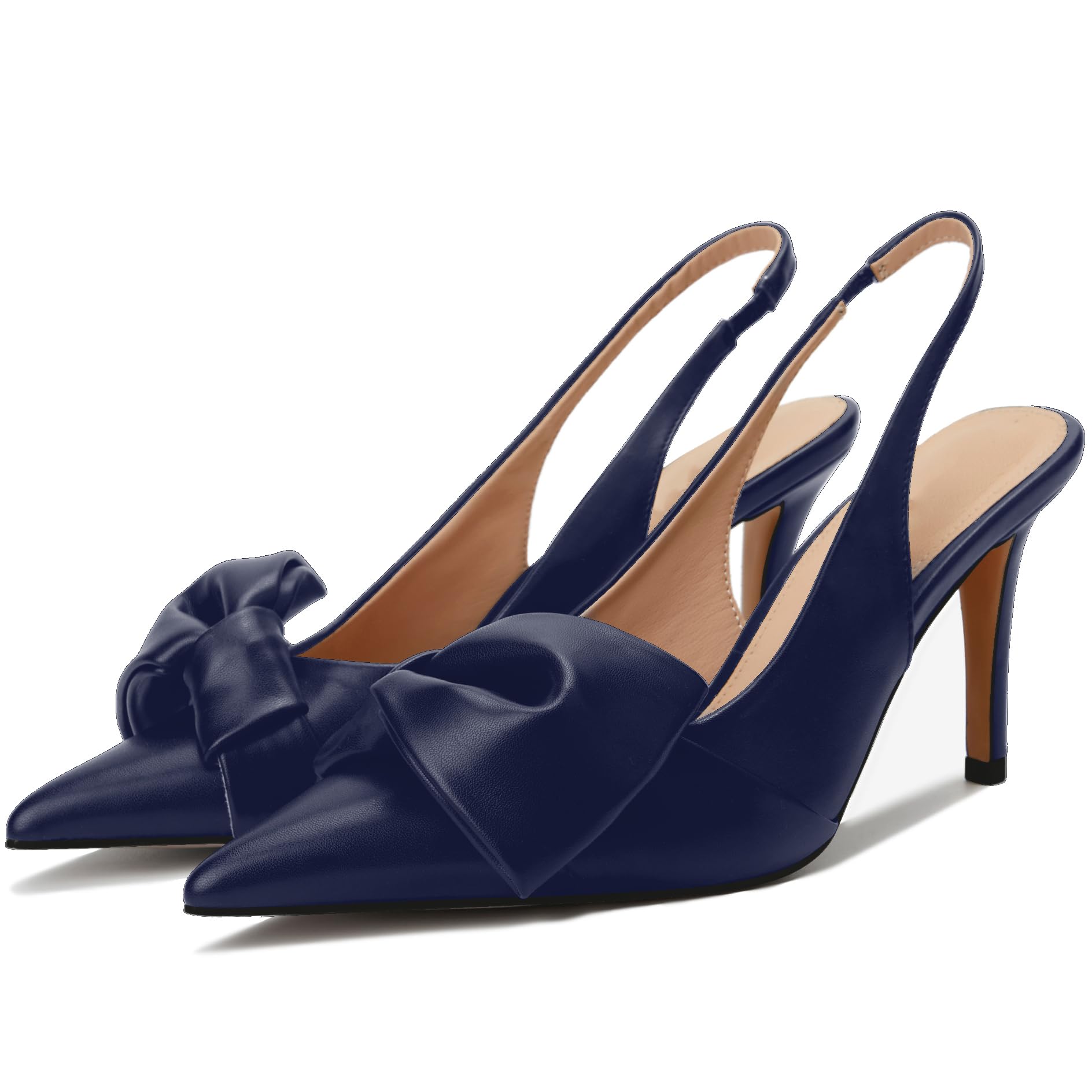 Women's Slingback Heels with Bow Pointed Toe Pumps with Elasticated Strap 3.3" High Heels for Evening Dress Shoes