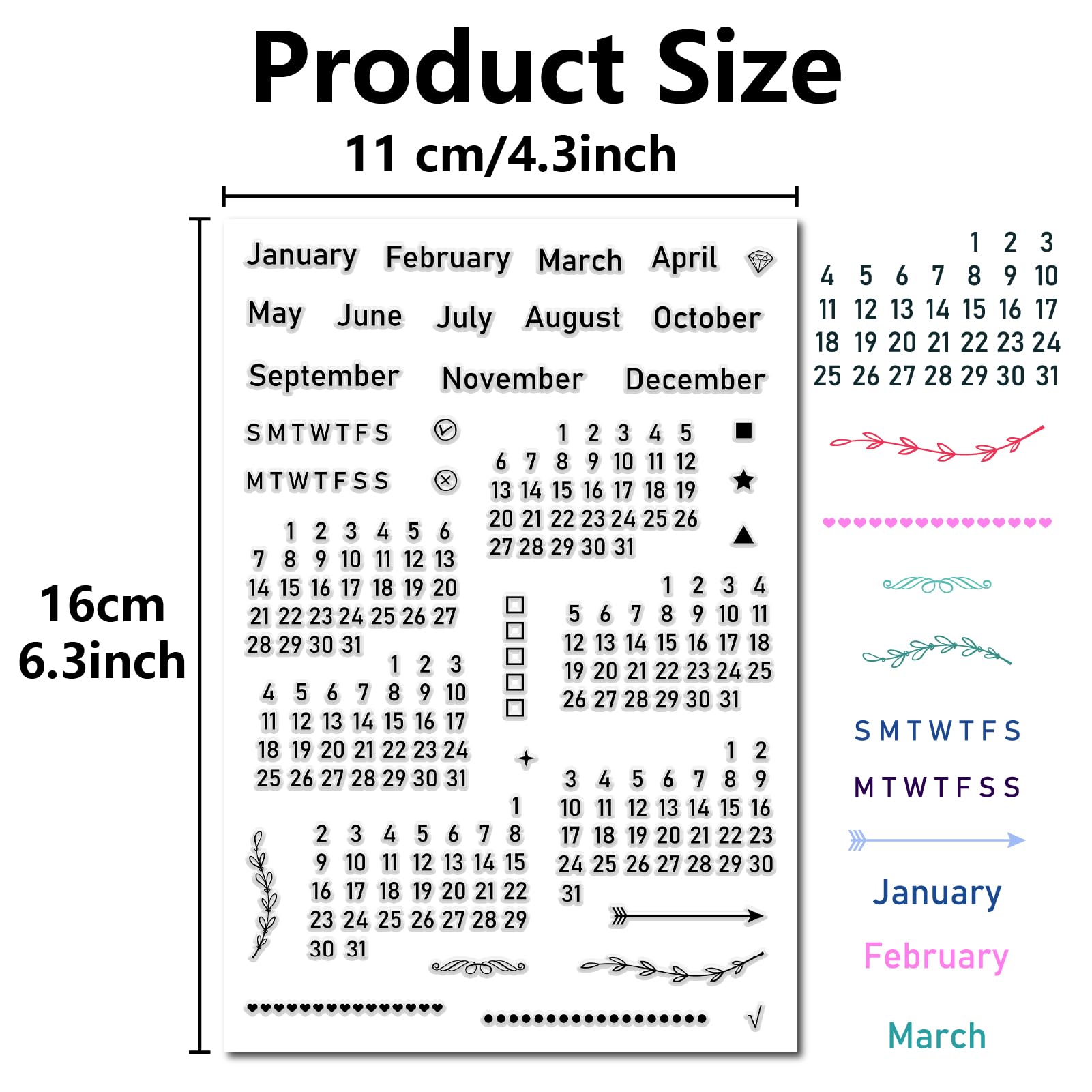 CRASPIRE Calendario Timbri Trasparenti Settimana Mese Parole Numero Riutilizzabili Silicone per Scrapbooking Album Fotografico Decorativo Diario