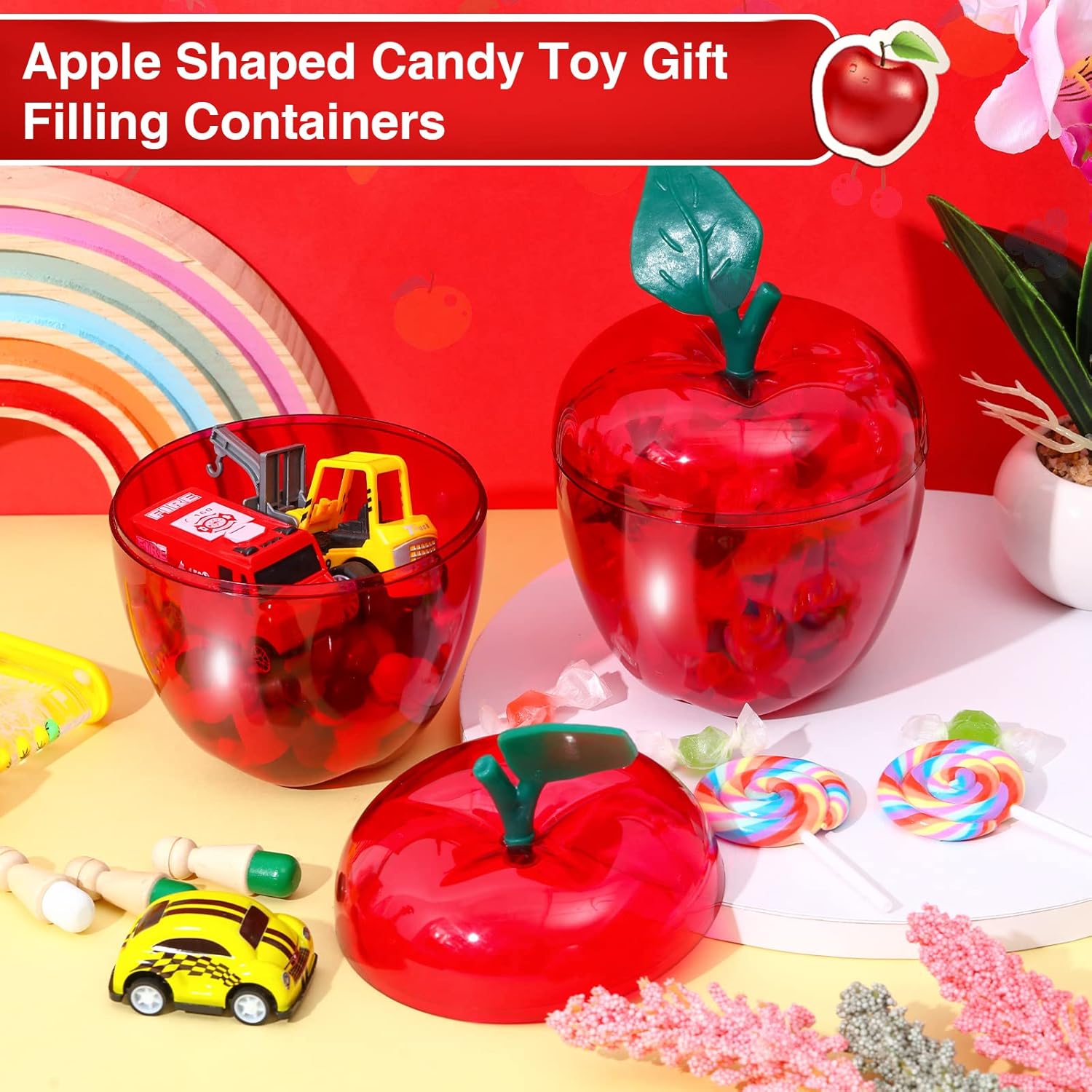 Chunful 12 Pcs Large Plastic Apple Container Back to School Candy Boxes for Teacher Appreciation Gifts Bulk 6.1 x 4.3 Inch Apple Shaped Candy Jars for Classroom Wedding Snow Party Decor Favor (Red)