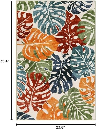 Miniatura 2 de Wonnitar Alfombras lavables coloridas de 2 x 3 pulgadas, con hojas tropicales, alfombra de entrada para puerta delantera, alfombra antideslizante