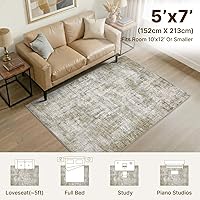 Vista 5 de Alfombra de área lavable de 5 x 7 pies para sala de estar, alfombra grande abstracta para comedor, dormitorio, alfombra antideslizante de 5 x 7