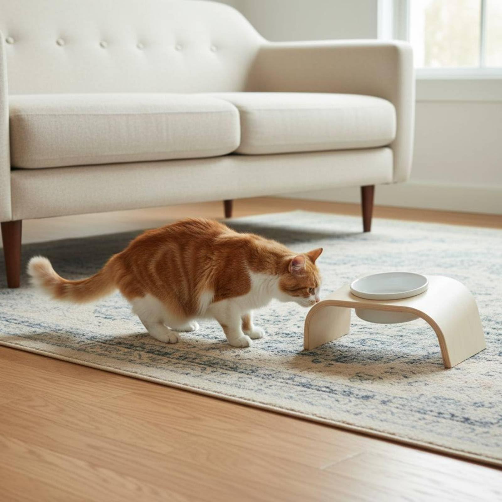 Baoblaze Comedero para Mascotas Cuenco Soporte Tazón Plato Alimentador Material Madera y Cerámica con Inclinados Antideslizantes Adecuado para Gatos y Perros, Soporte De Un Solo Tazón