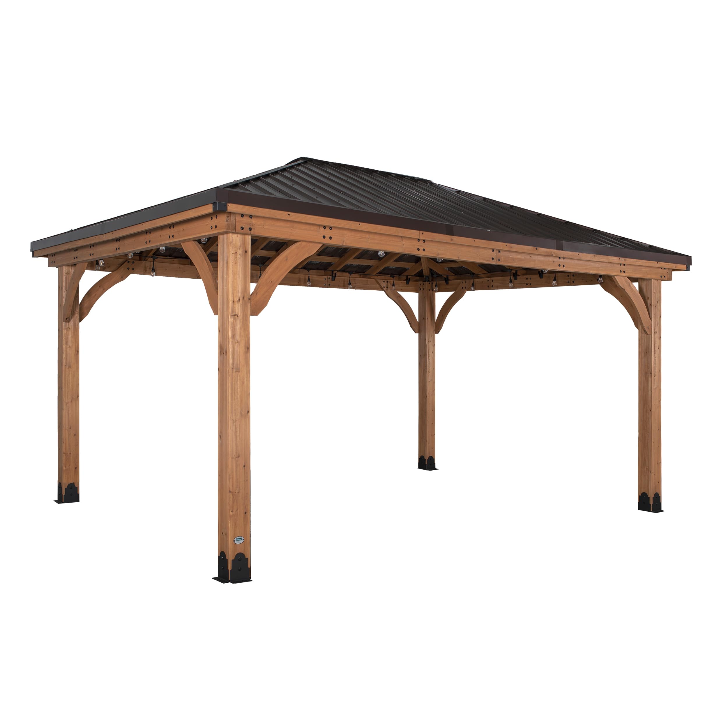 Backyard DiscoveryBarrington 100% Cedar Wood Gazebo | Heavy Duty Hardtop Outdoor Shelter for Garden and Patio | Steel Roof | Waterproof & Weather Resistant | Powerport | 4.9m x 3.7m (16ft x 12ft)