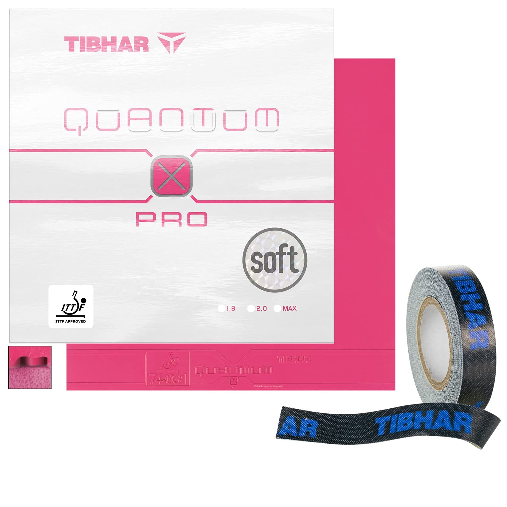Tibhar Quantum X Pro Soft nakładka do tenisa stołowego | różowa guma górna | stopień twardości: 42,5 | różowa gąbka o drobnych porach