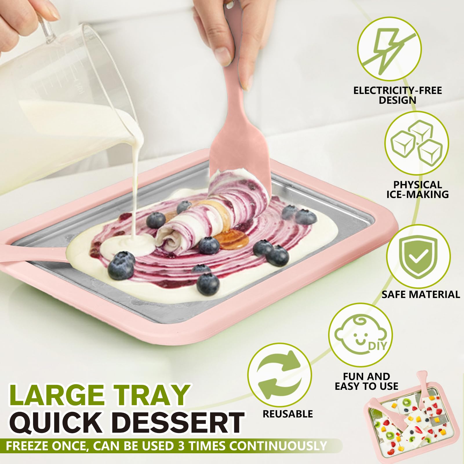 Heladera Instantánea Para Hacer Helado Con 2 Espátulas, Fabricante De Helado, Ice Cream Maker Para Adultos Y Niños, Hacer Crema Laminada Casera, Yogur Helado, Sorbete (Rosa,26 * 21CM)
