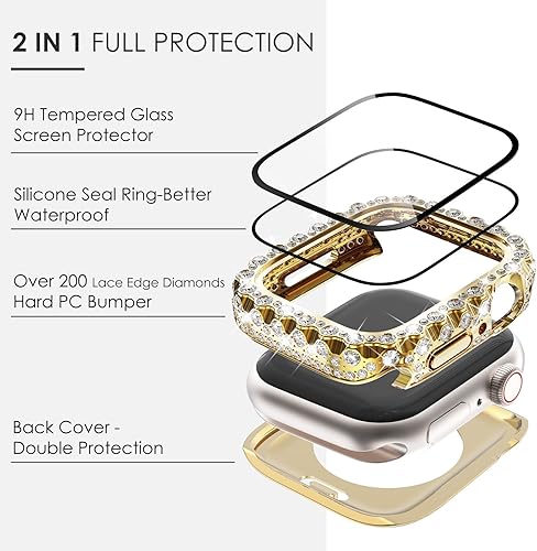 Miniatura 3 de Surace Funda impermeable 2 en 1 compatible con Apple Watch Series 9, Series 8 Series 7 de 1.614 pulgadas, protector de pantalla de diamante con